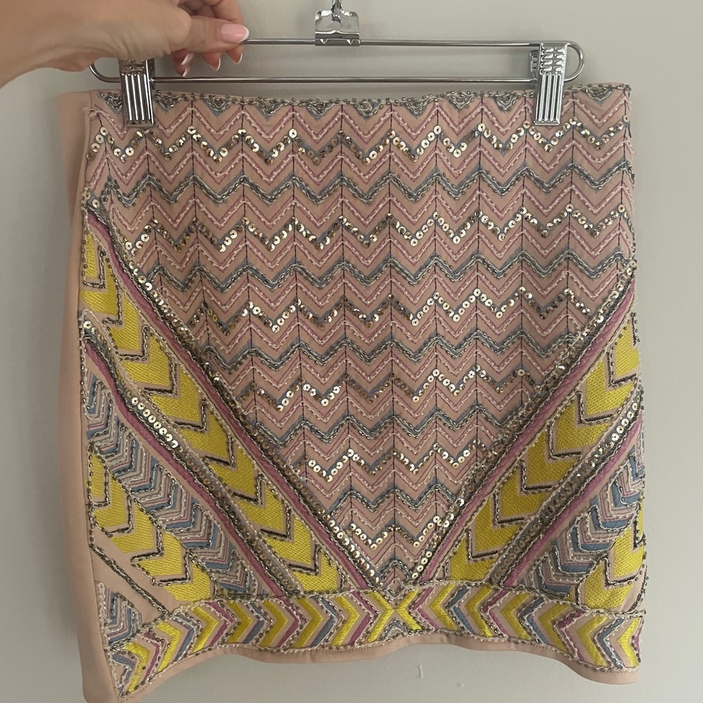 Stylish Sequin Chevron Skirt - Pink and Yellow